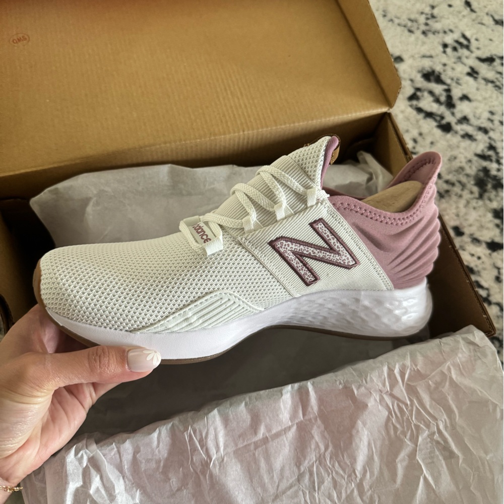 New Balance Women's Cream and Pink Sneakers
